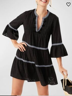 Tommy Bahama Black Embroidered Tiered Swim Cover-Up